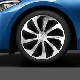 SPARCO SPC1673SVBK Tapacubos Sicilia 16" Bicolor Plata-Negro 4 Unidades - Compatibles 16", Resistentes Óxido Corrosión, Fácil Limpieza