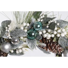DKD Home Decor Corona Navidad Moderna Azul, Verde, Plateado, Blanco de PVC y Ratán 60 x 12 x 60 cm