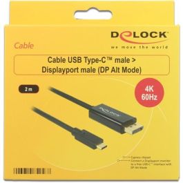 DeLOCK 85256 Cable Adaptador DisplayPort 1.2 a USB-C Macho a Macho, 2m, 4K 60Hz, Negro