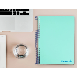 Liderpapel Cuaderno espiral A4 Micro Wonder tapa plástico 120 hojas 90gr cuadro 5mm banda 4 taladro color verde turquesa