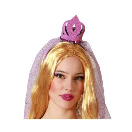 Diadema Corona Fantasía Rosa con Velo de Tul y Detalles Dorados para Mujer Adulto Precio: 1.49999949. SKU: B13KMFVSBF