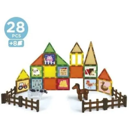 Educa Juego de construcción Magnetics Ecoferme EDU8412668202696 - 28 piezas magnéticas, 2 animales, 8 cartas - A partir de 3 años