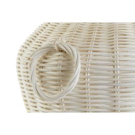 DKD Home Decor Lámpara Sobremesa Tropical Blanco Marron Claro Ratán Lino 42 x 70 x 42 cm