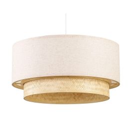 DKD Home Decor Lámpara de Techo Colgante Urban Bambú Poliéster Bicolor Marrón Claro y Blanco E27 Hecha a Mano 50x50x25 cm