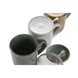 DKD Home Decor Mug Infusiones Gres Esmaltado Beige Verde 360ml 8.5x10.5x12cm Apto Lavavajillas Microondas (6 Unidades)