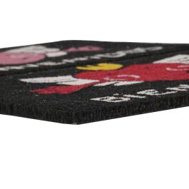DKD Home Decor Felpudo Negro Rojo Fibra Coco y Goma Corazón 40x60x1.5 cm (2 Unidades)