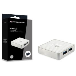 Conceptronic Hubbies03 Hub USB 3.0 de 4 Puertos con Cable Desmontable y Alimentación Externa para PC y Portátil (Windows 10/8/7/XP)