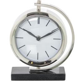 Reloj de Mesa Alexandra House Living Negro Plateado Metal Mármol 20 x 16 x 5 cm