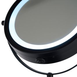 Day Espejo LED Doble Cara 5 Aumentos Iluminado 17 Bombillas Rotación 360º Negro Mate Altura 33 cm Diámetro 17.5 cm