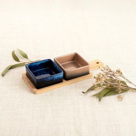 Bidasoa Tabla Aperitivo Moana de Bambú y Cerámica Multicolor 3 Piezas 25x9,5x4,5 cm Decorada