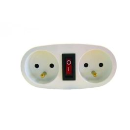 Chacon Zócalo Biplite Doble | Base de Enchufe con 2 Tomas de Corriente 16A e Interruptor de Ahorro Energético, Color Blanco Chacon Zócalo Biplite Doble | Base de Enchufe con 2 Tomas de Corriente 16A e Interruptor de Ahorro Energético, Color Blanco