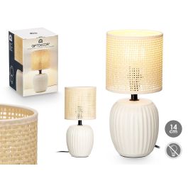 Giftdecor Lámpara de Sobremesa Blanco Roto Rayas, Cerámica, 14x21x14 cm (12 Unidades)