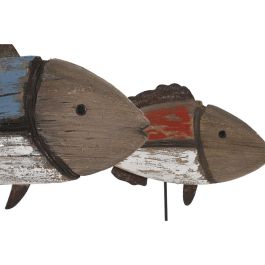 DKD Home Decor Figura Decorativa Antique de Paulownia y Metal en tonos Azul, Rojo y Natural, Dimensiones 8x50x22 cm, Pack de 2