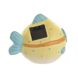 DKD Home Decor Figura Pez Cerámica LED Azul Amarillo 13.5 x 11 x 11 cm (4 Unidades)