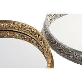DKD Home Decor Bandeja Decorativa Neoclásica de Resina y Espejo, Colores Dorado y Plateado, Set de 2 Unidades, 38.5x38.5x8 cm