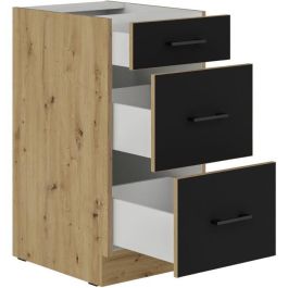 Mueble bajo cazuela - 40 cm - 3 cajones - Roble artesanal y negro mate - CUISINIER