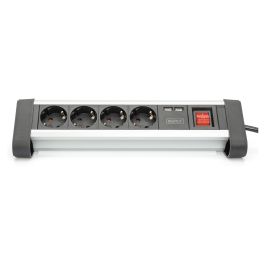 Digitus Regleta de Alimentación 4 Tomas con 2 Puertos USB y Interruptor, Negro/Plata, Cable 1,5m