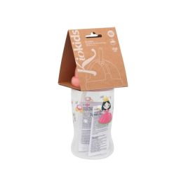 KioKids Botella de Agua para Bebé con Pajita de Silicona Antiahogo, Apertura Deslizante, 350ml Rosa, +6 meses, Polipropileno y Silicona, Sin BPA