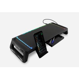 Deep gaming Elevador Soporte Monitor Gaming RGB con Hub USB 3.0 + 2x USB 2.0 Patas Plegables y Cajón Negro