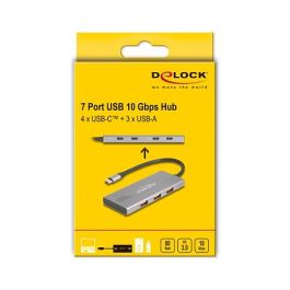 Delock 64313 - Hub USB 3.2 Gen 2 de 7 Puertos (4x USB-C, 3x USB-A), 10 Gbps, Power Delivery 80 W, Aluminio Gris