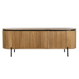 DKD Home Decor Buffet Balines 3 Puertas 1 Estantería Desmontable Mueble Madera Paulownia y Metal Natural Negro 170 cm Ancho x 40 cm Fondo x 80 cm Alto