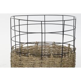 Cesta Colonial DKD Home Decor Natural Negro 35 x 45 x 35 cm Set de 3