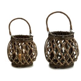 Portavelas Cilindro Gris con Asa - 22 cm Alto - Giftdecor - Vidrio y Mimbre - Marrón (6 Unidades) Precio: 35.50000003. SKU: S3606062