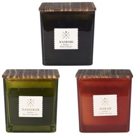 Home Deco Factory Vela Perfumada Colección Cocooning Nairobi, Dakar, Zanzibar Vidrio Tapa Madera 550g 40h