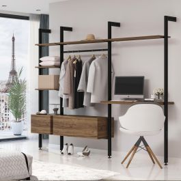 Emuca Kit de soportes para 1 estante de madera, 1 módulo y 1 barra de colgar de longitud 1m Zero, Zamak, Pintado color negro texturizado