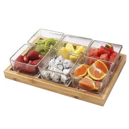 DKD Home Decor Tabla Aperitivo Basicos Cristal y Bambu Natural Set 7 Piezas 21 x 6 x 32 cm