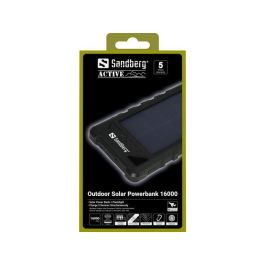 Sandberg Outdoor Solar Powerbank 16000 mAh Impermeable, Batería Externa Portátil con Carga Solar y USB Doble para Teléfonos y Tablets
