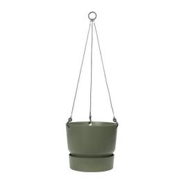 Elho Greenville 24 Maceta Colgante Exterior Ø 23.9xH 20.3 cm Verde Hoja 100% Plástico Reciclado, Resistente a Heladas y Robusto