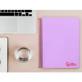 Liderpapel Cuaderno espiral A4 Wonder, tapa plástico, 120 hojas, 90gr, cuadro 5mm, banda, 4 taladros, color lila
