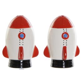 DKD Home Decor Salero y Pimentero Baby Set de 2 piezas de Dolomite Blanco y Rojo 7 x 9 x 6.5 cm