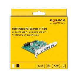 Delock Tarjeta de Expansión USB PCIe x1 con 3x USB-A 5 Gbps, 2x USB-C y 1x Conector Interno de 19 Pines, USB 3.2 Gen 1, PCI Express