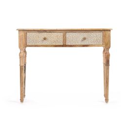 Mesa Recibidor 2 Cajones Hojas Natural Blanco Giftdecor 98x77x42 cm Madera Mesa Recibidor 2 Cajones Hojas Natural Blanco Giftdecor 98x77x42 cm Madera