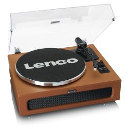Lenco LS-430BN Tocadiscos de tracción por correa con Bluetooth, 4 altavoces integrados, 33/45 RPM, color marrón