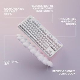 Logitech G - Teclado para juegos - G715 Mecánico inalámbrico táctil (GX Brown) con reposamuñecas - Niebla blanca Logitech G - Teclado para juegos - G715 Mecánico inalámbrico táctil (GX Brown) con reposamuñecas - Niebla blanca