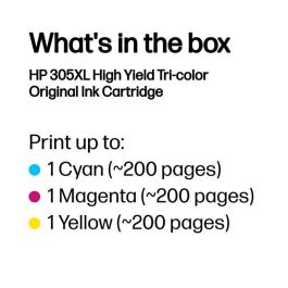 HP 305XL Cartucho de Tinta Original Tricolor de Alto Rendimiento, Ideal para Impresión de Documentos y Fotos a Color de Calidad Profesional.