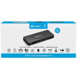 Sandberg Docking Station USB-C 13 en 1 Pro para Portátil, 100W PD, 4K HDMI/DP, Ethernet, USB 10Gbps, Lector SD, Audio