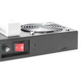 DIGITUS Unidad de ventilación de techo para carcasa de pared de 19", 2 ventiladores, 276 m³/h, Termostato, Negro