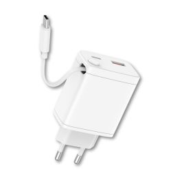 Qcharx Cargador de Pared Juno 20W con 2 Puertos USB-C y 1 USB-A, Cable USB-C Incluido, Carga Inteligente y Carcasa Ignífuga