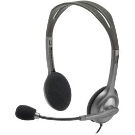 Logitech H110 Auriculares Estéreo con Micrófono Flexible giratorio, Conexión Jack 3.5mm para PC, Móvil, Tablet, Diadema Ajustable