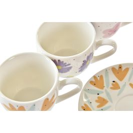 DKD Home Decor Taza Set Plato Flores Shengda Urban Multicolor Blanco Porcelana 90ml (12 Unidades) 6 x 5 x 8.5 cm