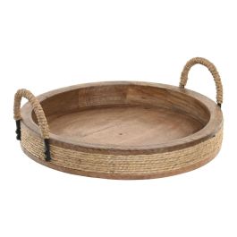DKD Home Decor Centro de Mesa Cottage de Mango, Cuerda y Hierro Marrón, Asas, Colección Indianrope 30 x 10 x 30 cm