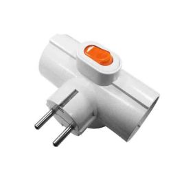 Edm Adaptador triple 2p+t, 16A 250V~ entrada lateral, con interruptor luminoso, blanco