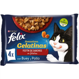 Purina Felix Feline Sensations - Comida Húmeda para Gato Sabor Buey, Pollo y Tomate - 12 Paquetes de 4 Lata de 85 g Precio: 30.5000003. SKU: B13VF8YEZC