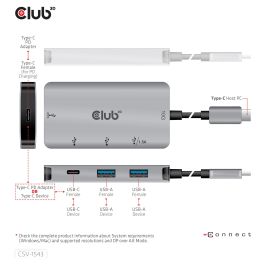 Club 3D CSV-1543 Adaptador Hub USB-C a 2x USB-C + 2x USB-A 3.2 Gen 2 con Carga de 100 W, Plata y Negro