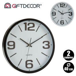 Giftdecor Reloj Redondo 40 cm Liso Blanco y Negro Plástico y Cristal (Set de 6)