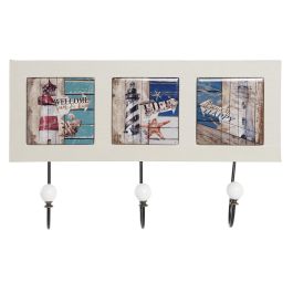 DKD Home Decor Perchero Mediterráneo con Faro, 4 Unidades. De MDF y Metal. Multicolor. Dimensiones: 40 cm Ancho x 7 cm Fondo x 26 cm Alto.